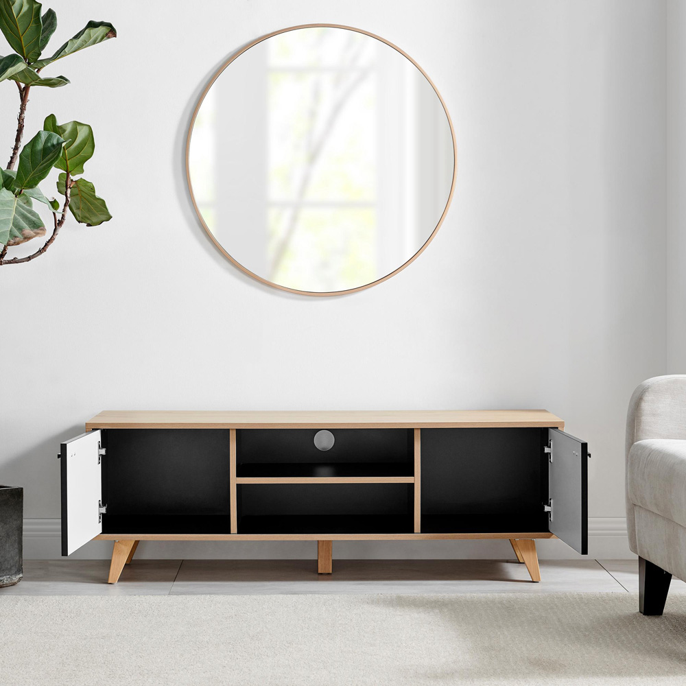 Furniturebox Billet 2 Door 2 Shelf Off White and Wood Effect TV Unit Image 5