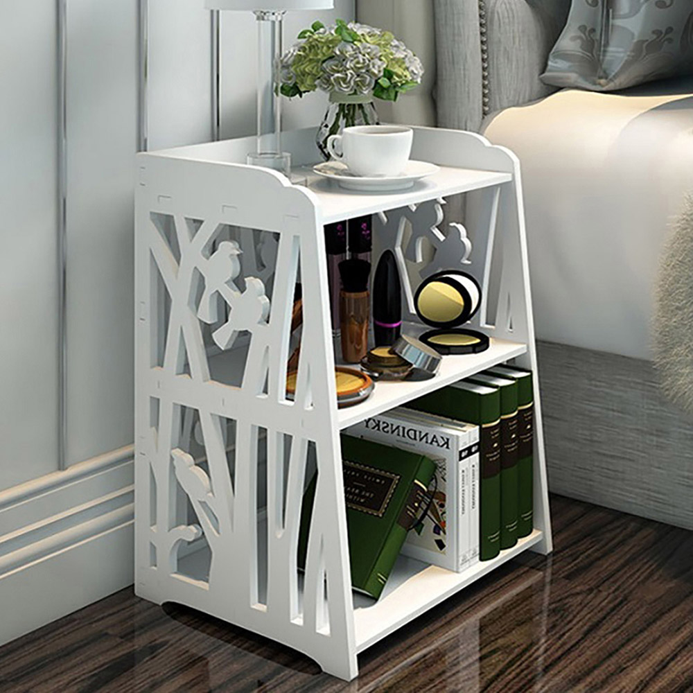 Living and Home White Rustic Small Bedside Table Image 8