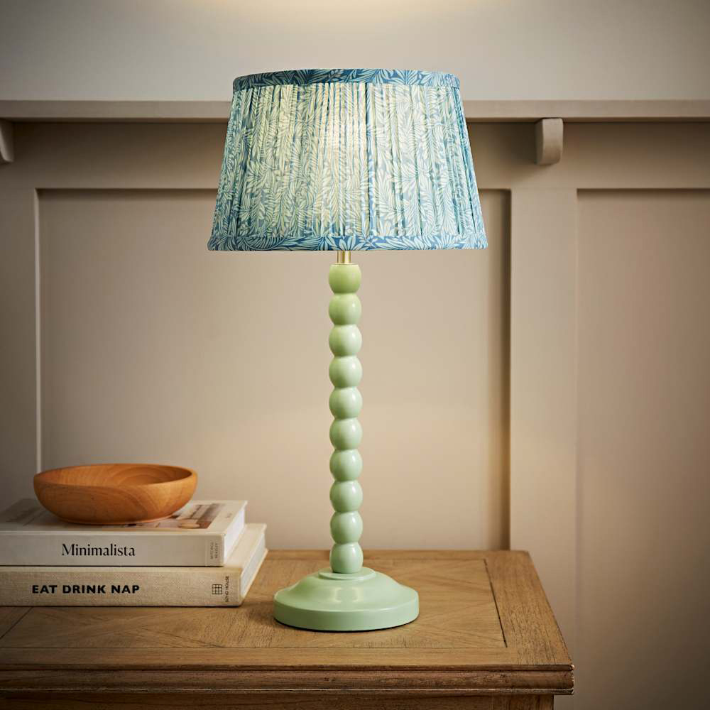 ValueLights Leaf Pleated Shade Pastel Green Bobbin LED Table Lamp with Bulb Image 3