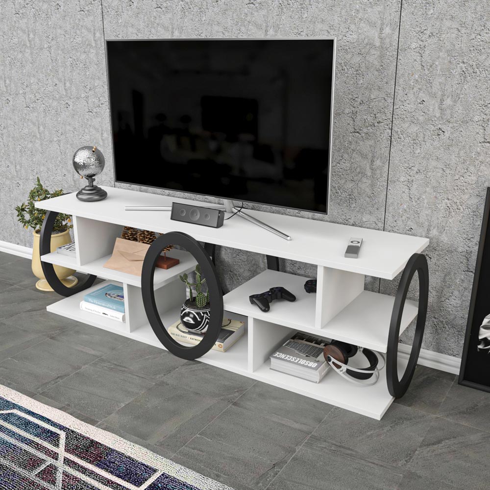 Decorotika Fale 7 Shelf White and Black Modern TV Unit Image 4