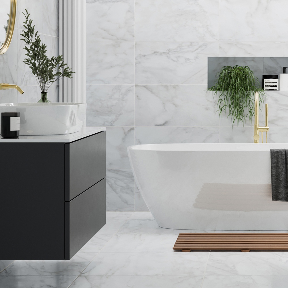 Johnson Tiles Bianco Marble Effect Satin Finish Taupe Rectified Tile L600 x W300mm 9 Pack Image 4