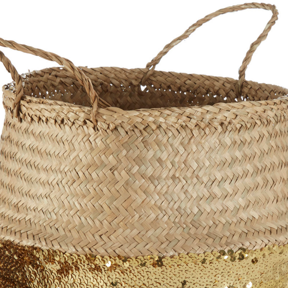 Premier Housewares Gold Sequin Medium Seagrass Basket Image 5