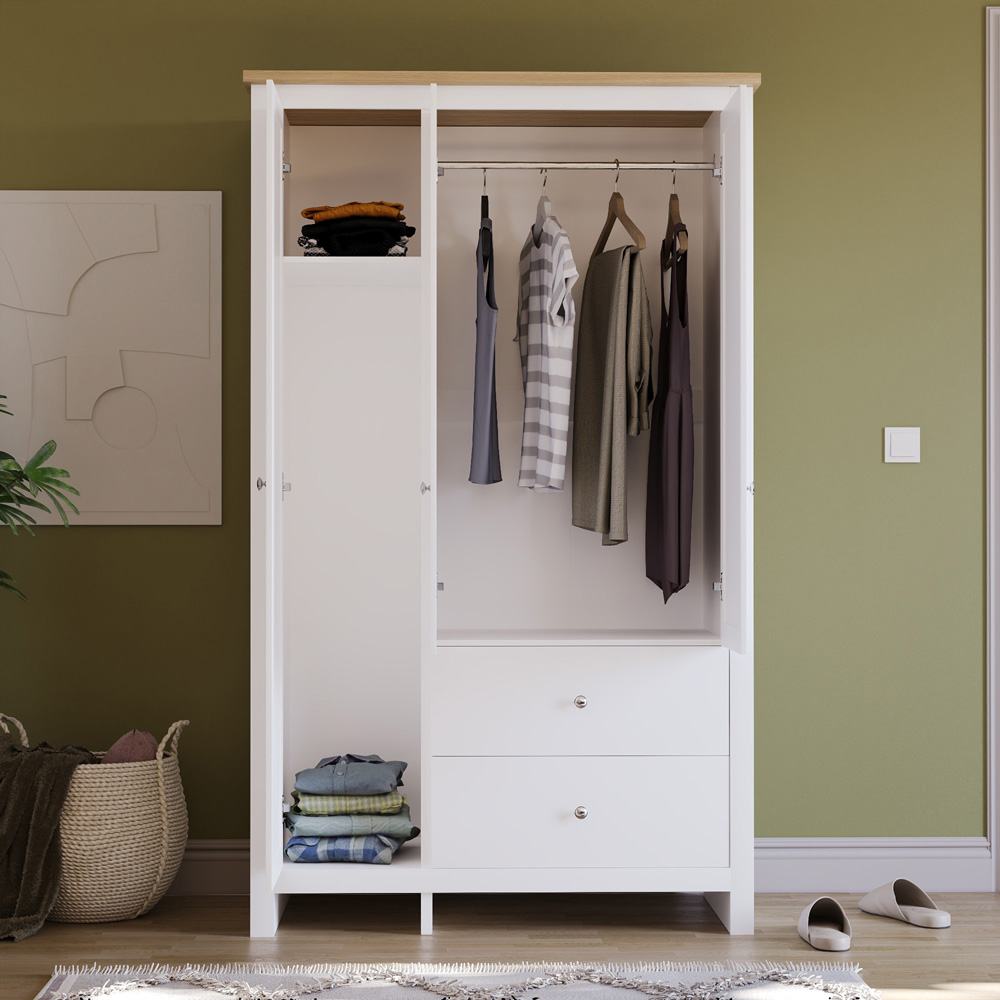 Vida Designs Arlington 3 Door 2 Drawer White Wardrobe Image 5