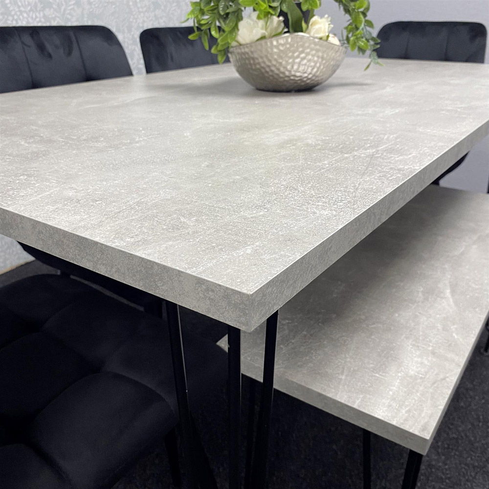 Kosy Koala 6 Seater Grey and Black Velvet Dining Table Set Image 2