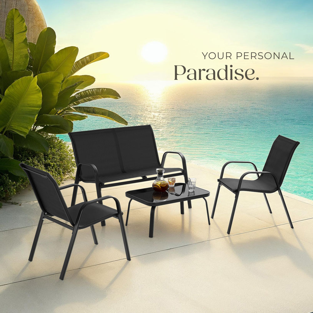 tectake Nora 4 Seater Black Textilene Fabric Outdoor Seating Table Set Image 8