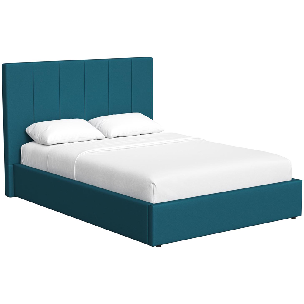 FWStyle Hoscar Double Dolphin Blue Upholstered Lift-Up Ottoman Bed Frame with Ribbed Headboard Image 3