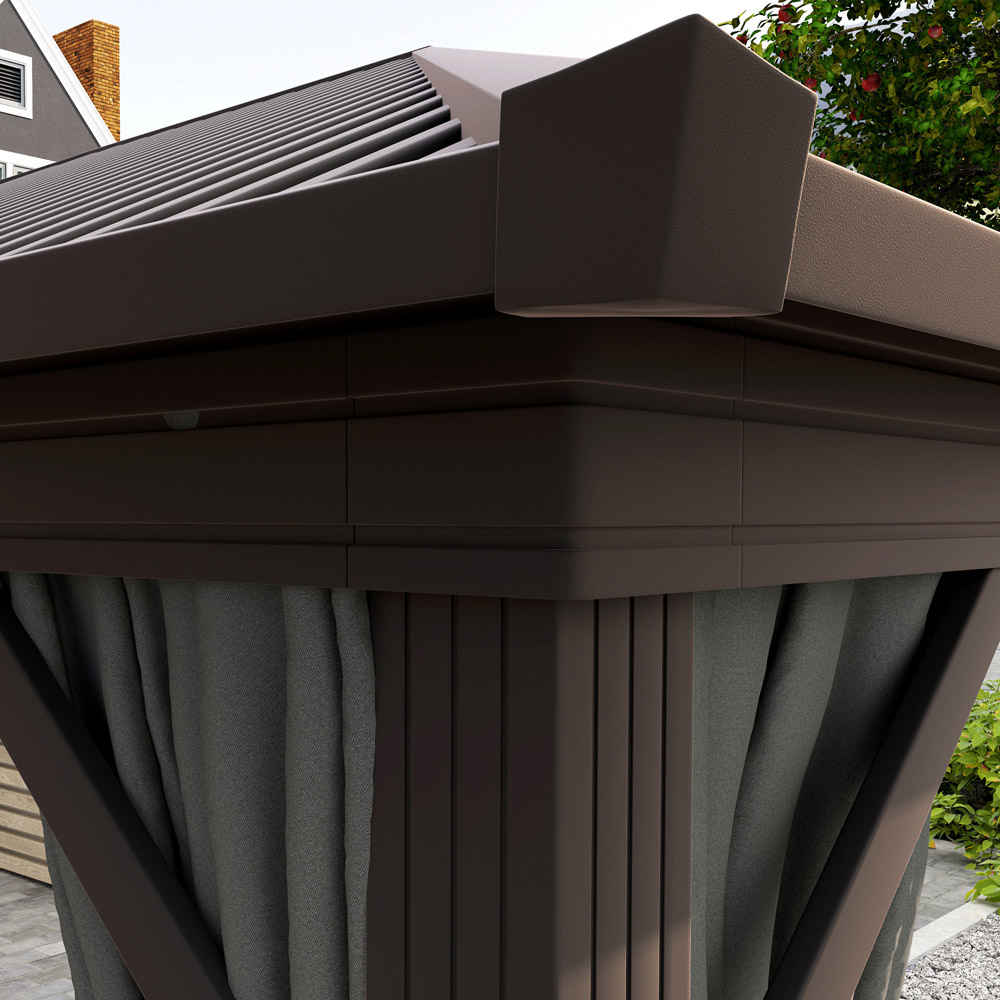 Outsunny 3.6 x 3m Dark Grey Metal Hard Top Gazebo with Screened Curtain Image 3