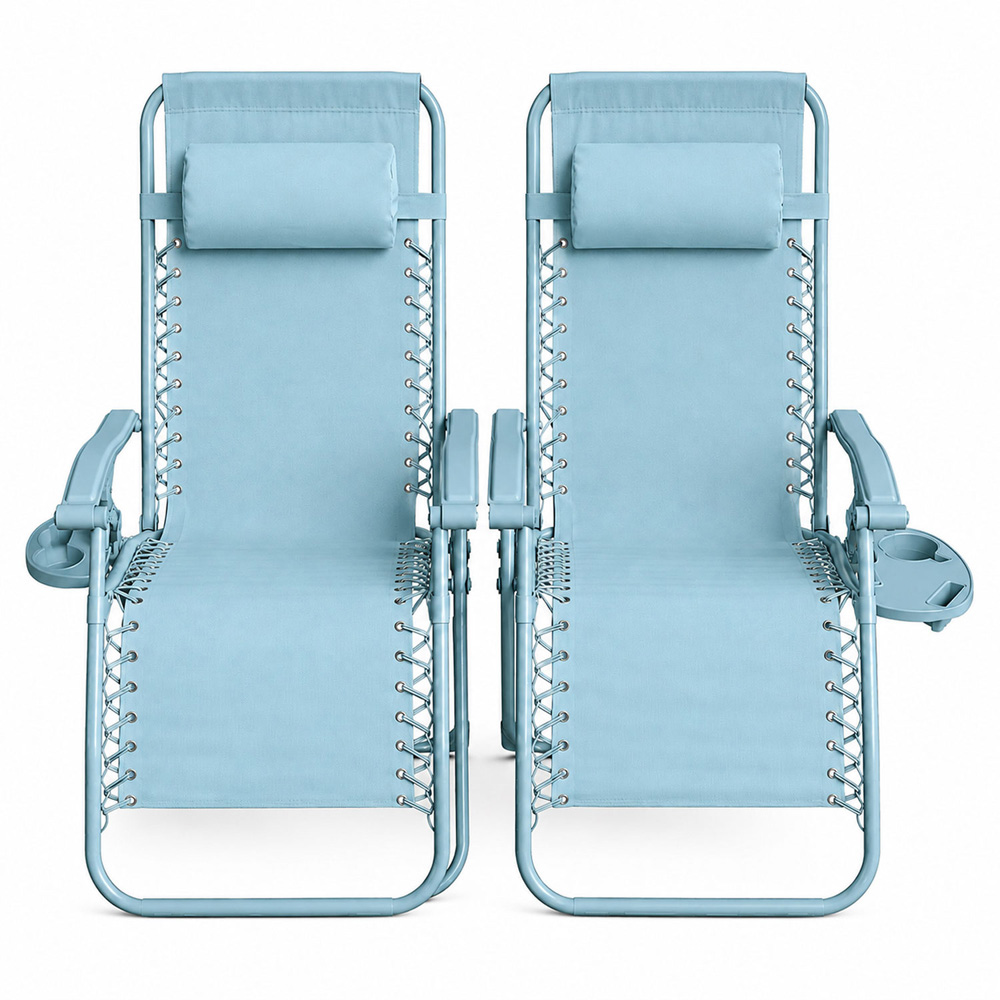 Neo Set of 2 Blue Zero Gravity Reclining Foldable Sun Loungers Image 2