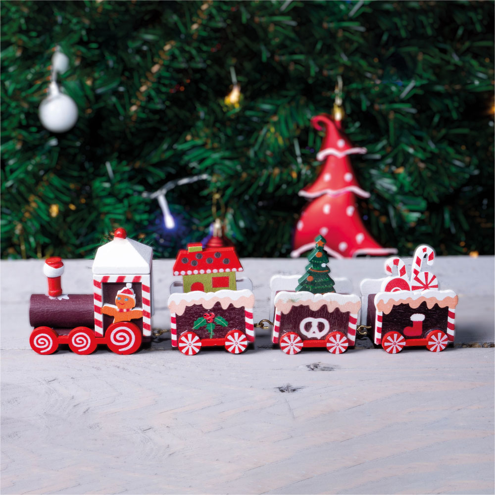 St Helens Wooden Christmas Pudding Train Set Display 20cm Image 2