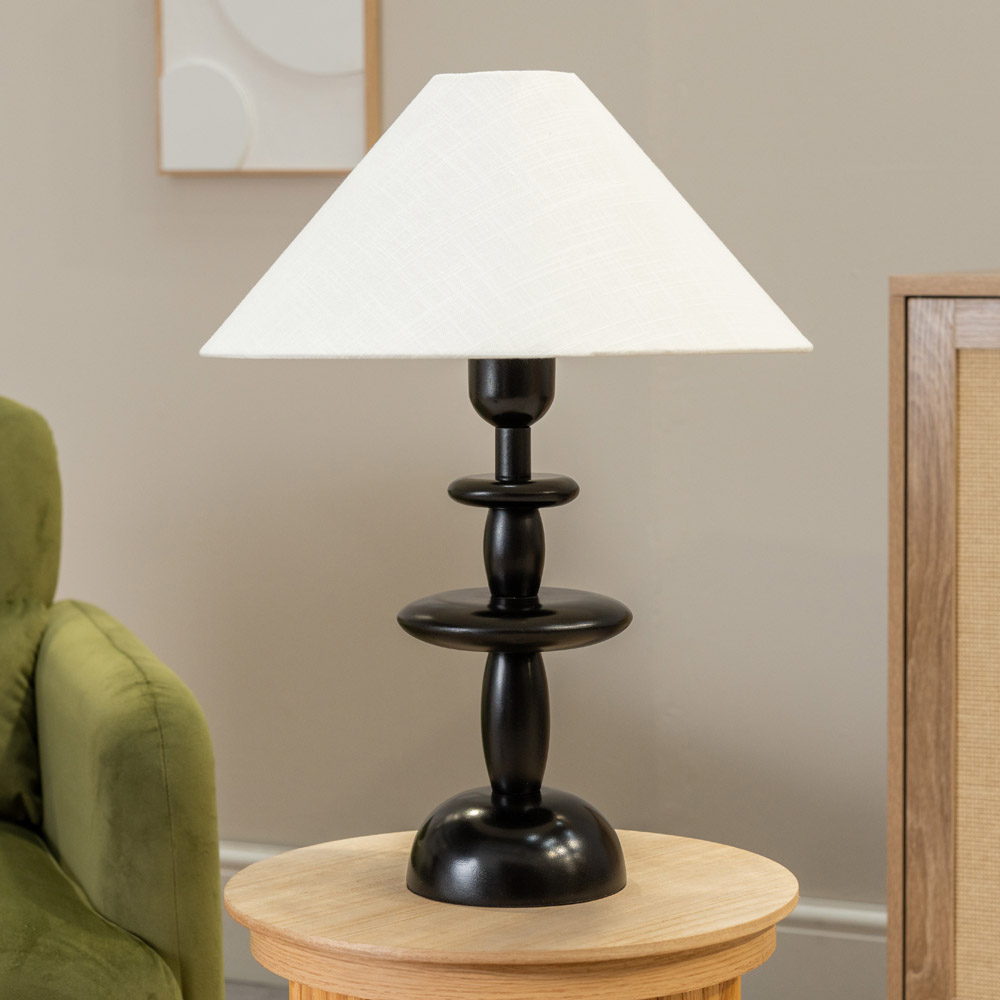 ValueLights Justin Natural Linen Tapered Shade Dark Wood Stacked LED Table Lamp Image 3