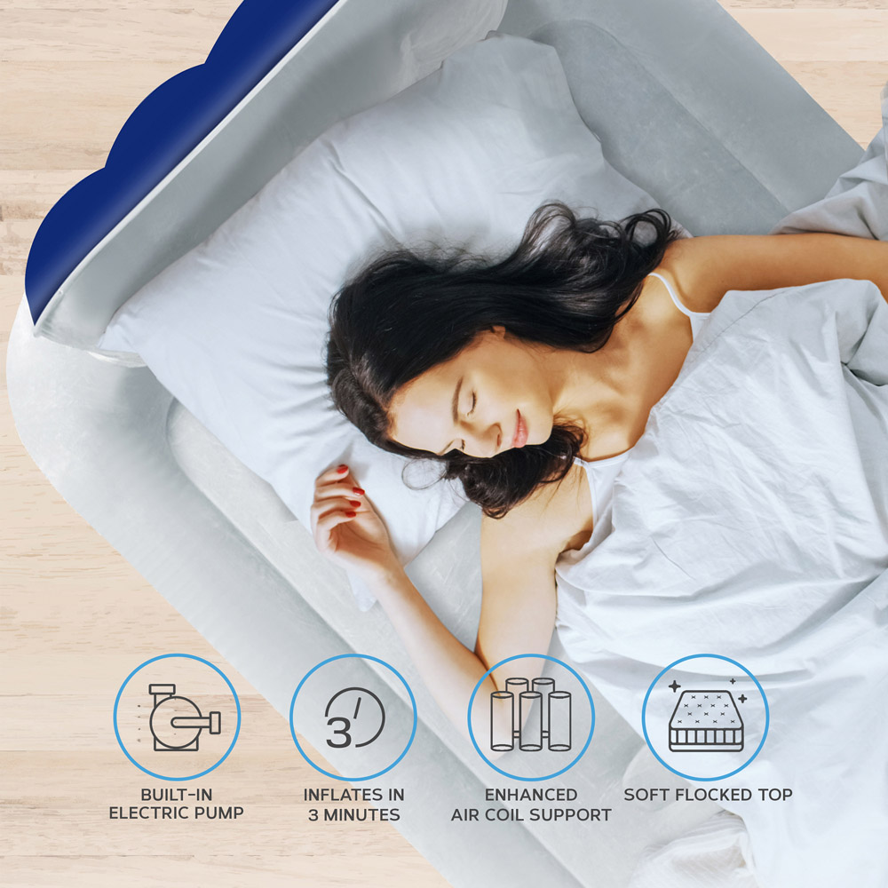 Get Fit Navy and White Single Inflatable Air Bed with Built-in Electric Pump and Headboard Image 4
