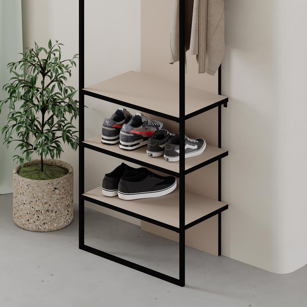 FWStyle Archy 3 Shelf Sandstone Shoe and Coat Rack Stand with Hanging Hooks Image 3