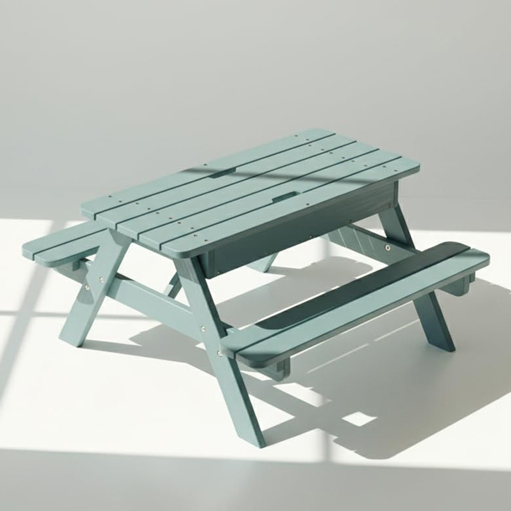 AMATA Children's Sage Blue Wooden Picnic Table with Sandpit Image 3