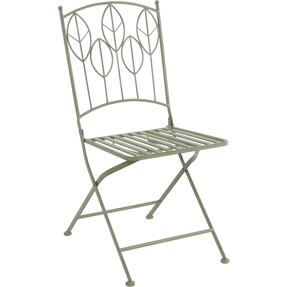 Charles Bentley 2 Seater Sage Green Rustic Metal Leaf Pattern Foldable Garden Bistro Set Image 3