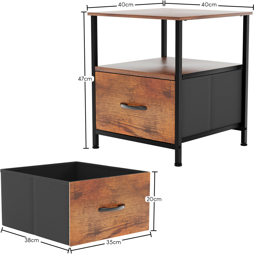 Vida Designs Chorley Single Drawer Single Shelf Rustic Brown Fabric Bedside Table Image 7