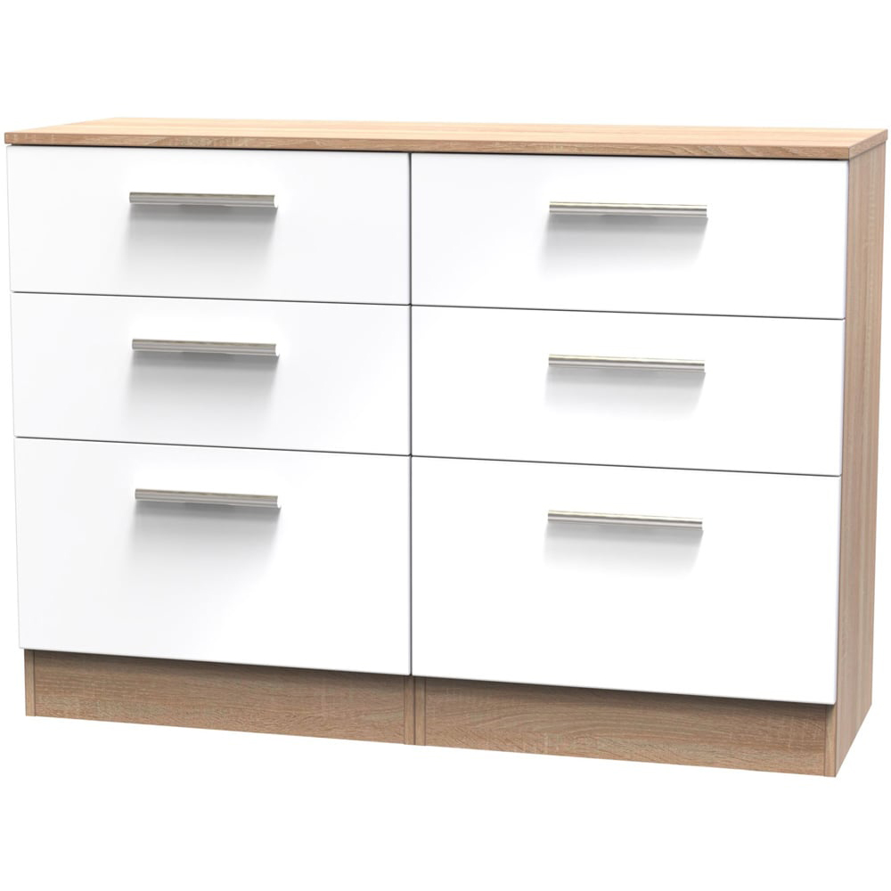 Crowndale Contrast 6 Drawer White and Bardolino Oak Midi Chest Ready Assembled Image 2