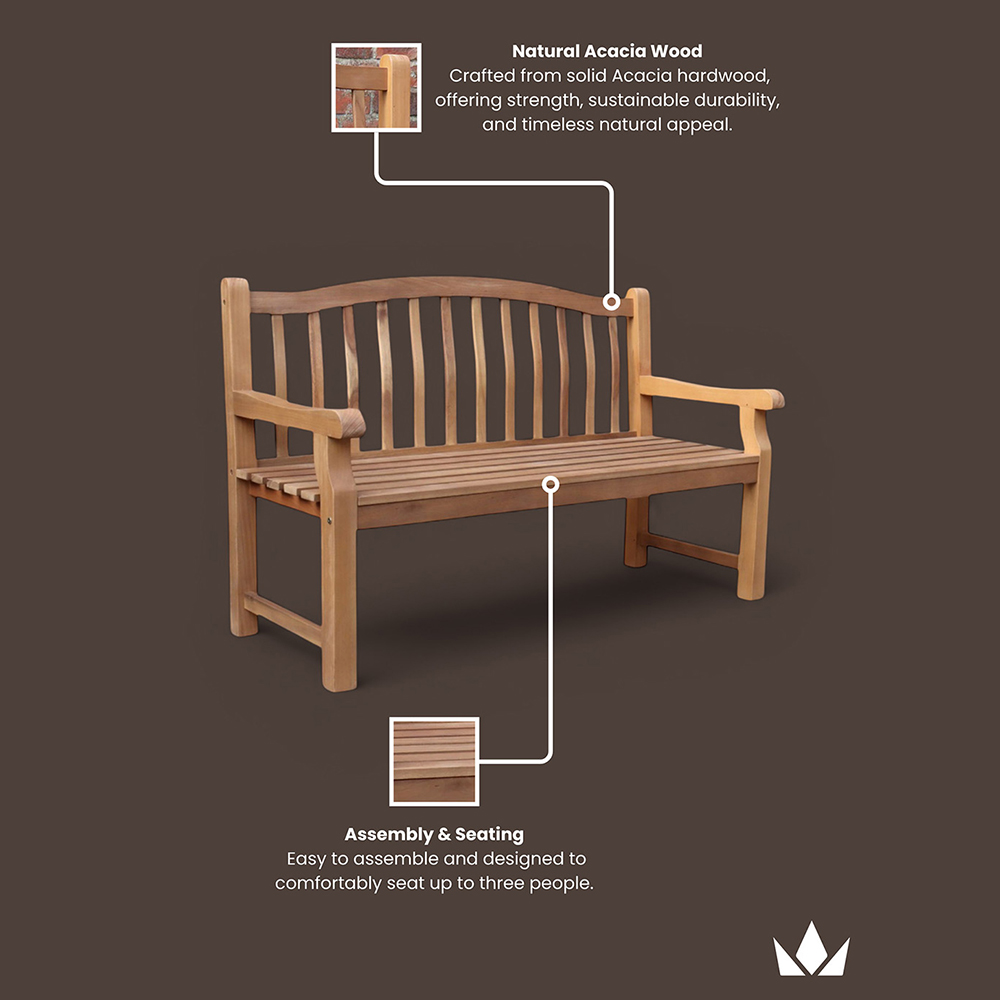 Royalcraft Lytham 3 Seater Acacia Hardwood Bench Image 4