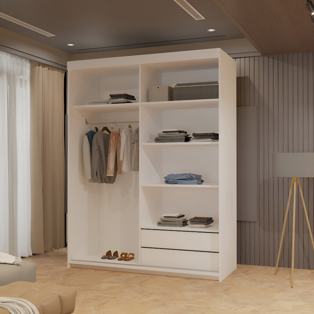Sliding Wardrobes 4U Queen 2 Door White Full Length Mirrored Sliding Wardrobe 150cm Image 3