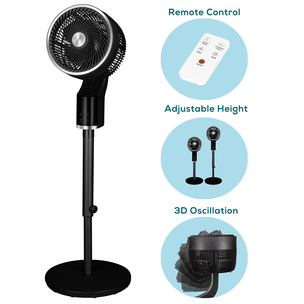 TCP Black Quiet Powerful Cooling 3D Oscillation Remote Control Pedestal Fan Image 7