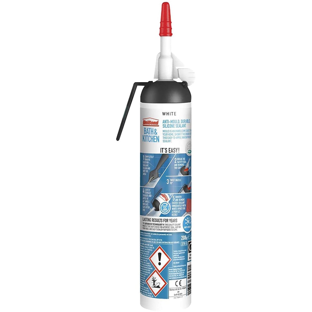 UniBond White Mould Resistant Bath and Kitchen Silicone Sealant 208g 2 Pack Image 3
