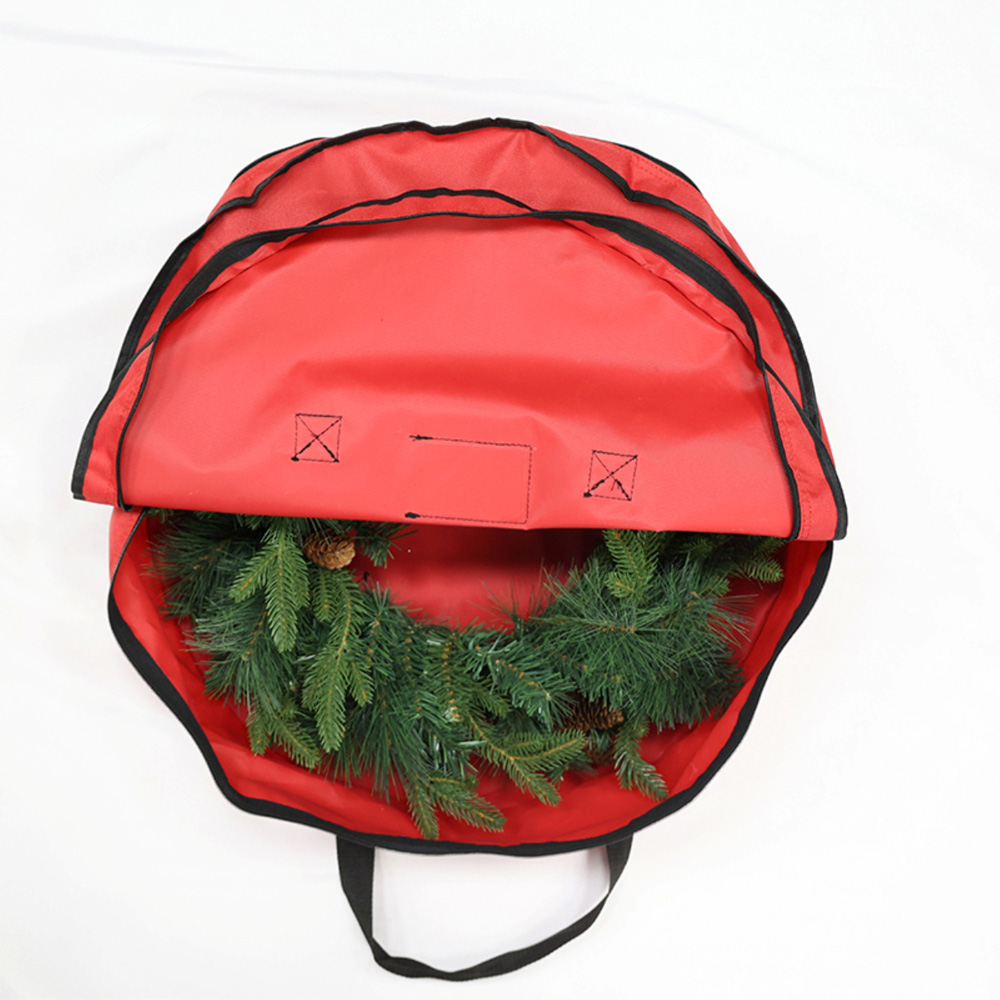 Festive Christmas Red Linen Premium Christmas Wreath Storage Bag Image 4