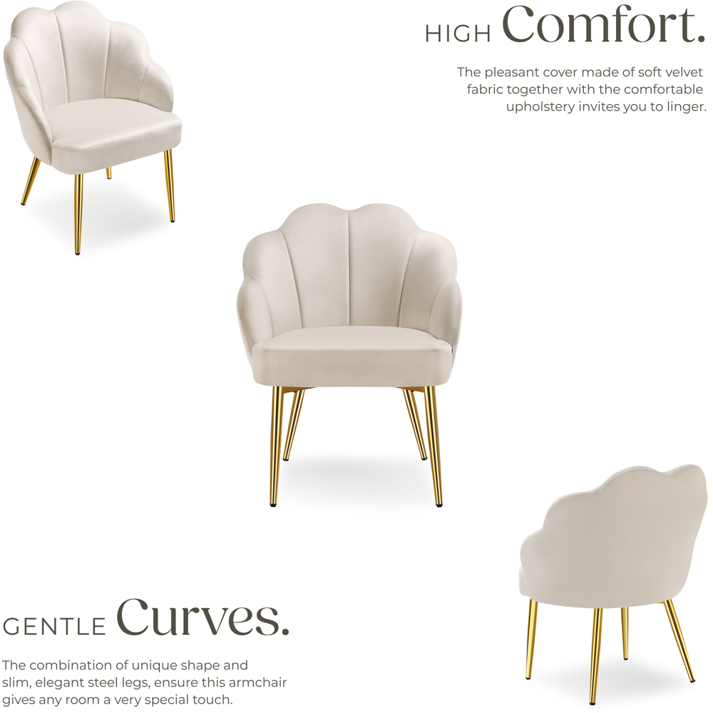 tectake Hellen Set of 2 Cream and Gold Shell Shaped Velvet Accent Chair Image 4