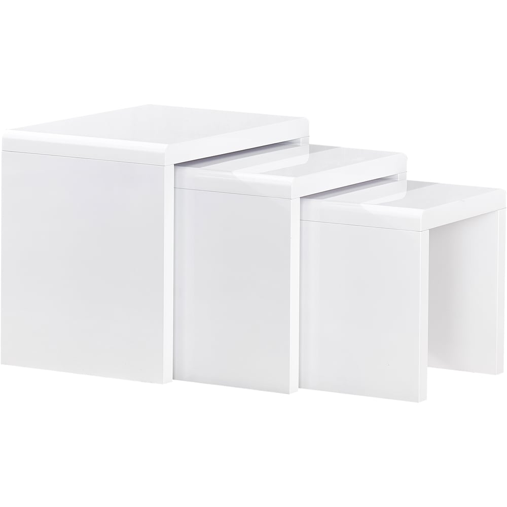 Comfy Living White High Gloss Glass Nest of Tables Set of 3 Image 2