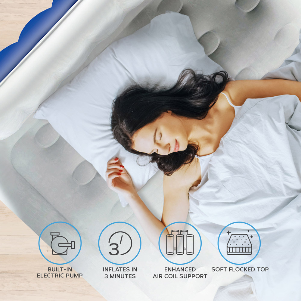 Get Fit Navy and White King Size Inflatable Air Bed with Built-in Electric Pump and Headboard Image 4