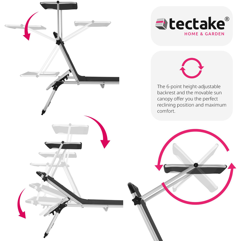tectake Aurelie Black 6 Step Adjustable Backrest Sun Lounger Image 4