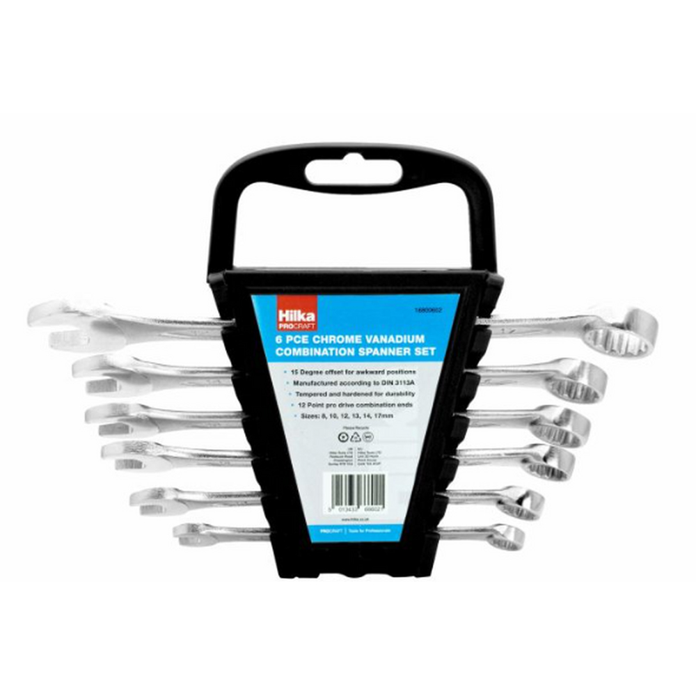 Hilka Chrome Vanadium 6 Piece Combination Spanner Set Silver Image 3