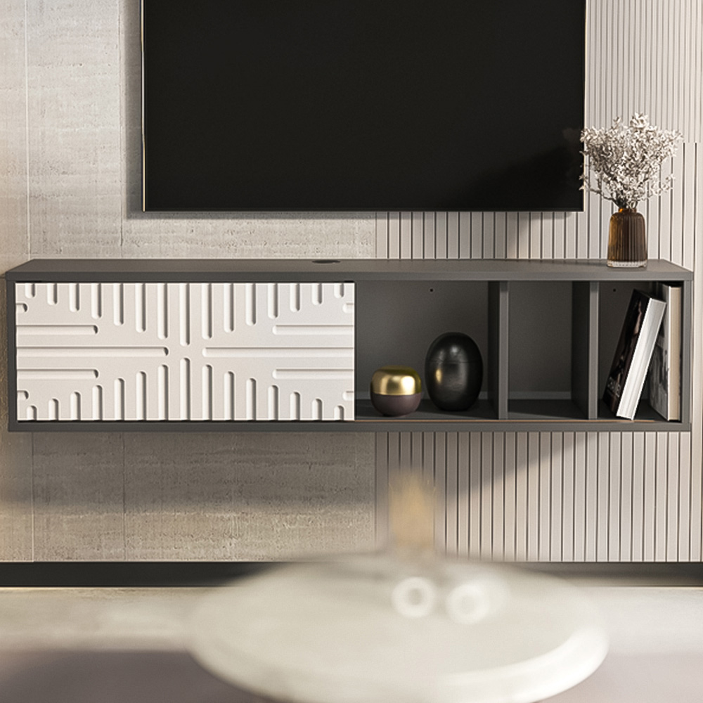 Decorotika Teo 2 Door 2 Shelf Traverter and Walnut Floating TV Unit Image 1