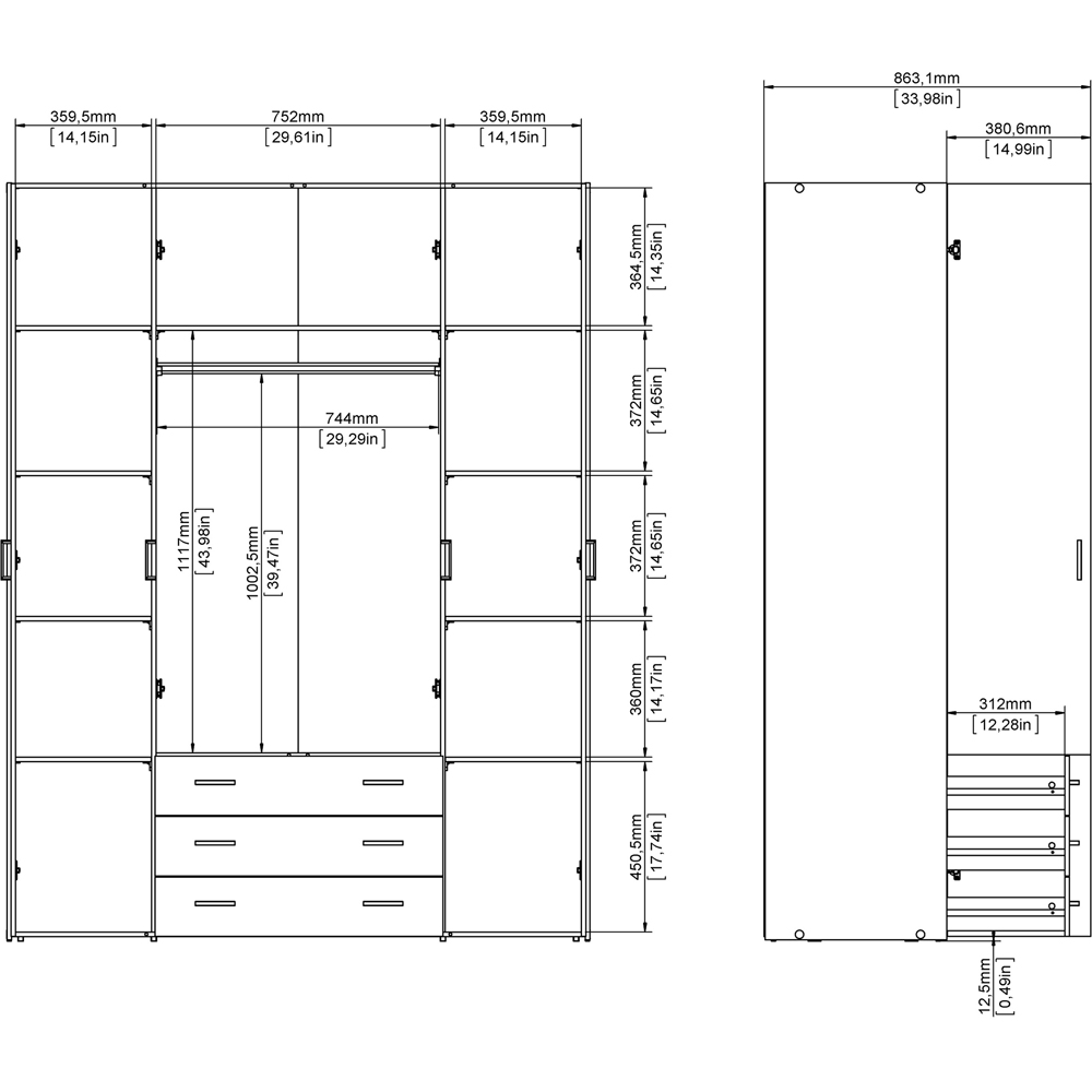 Florence Space 4 Door 3 Drawer White Wardrobe Image 8