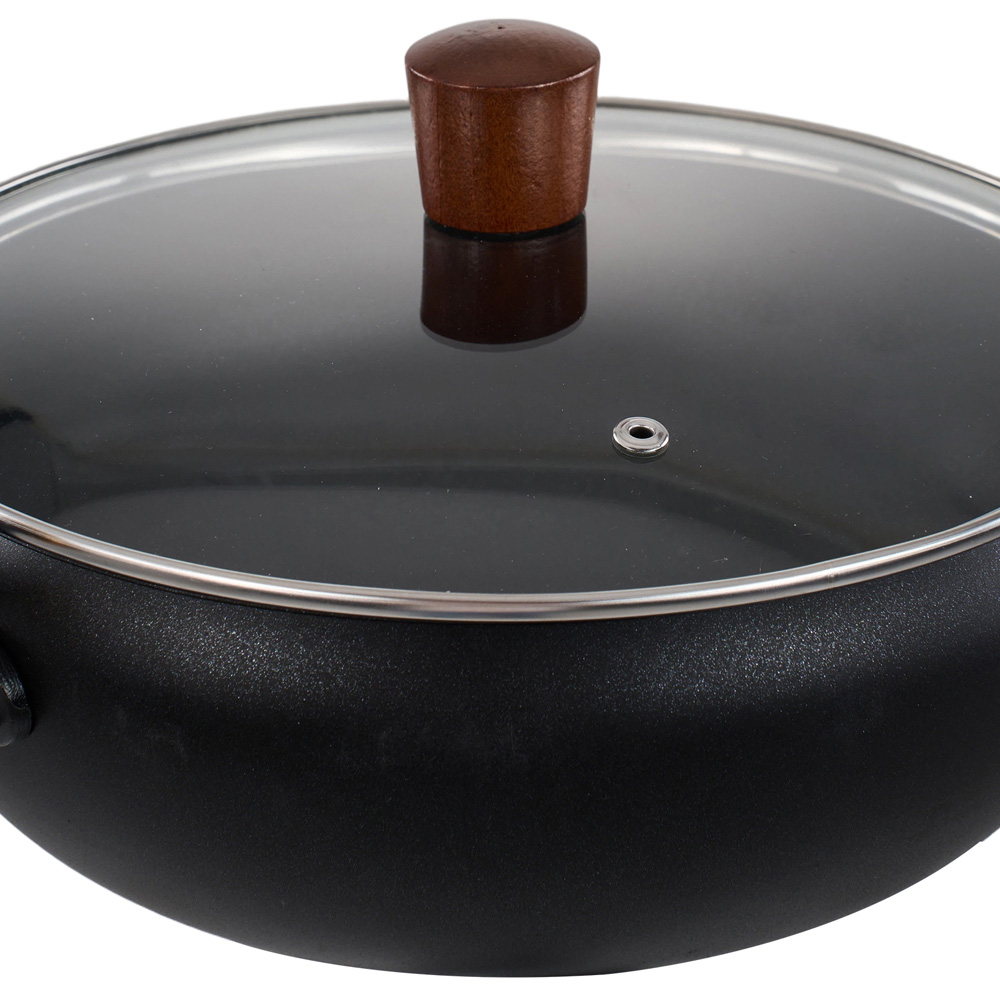 Living and Home 24cm Black Iron Deep Wok Pan with Glass Lid Image 4