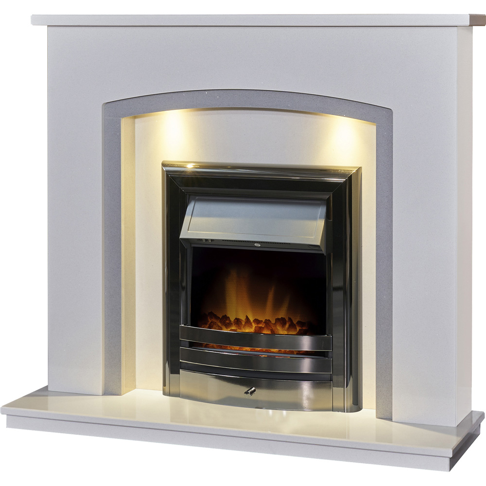 Acantha Calella White Marble Fireplace Suite and Black Nickel Vela Electric Fire 48 Inch Image 4