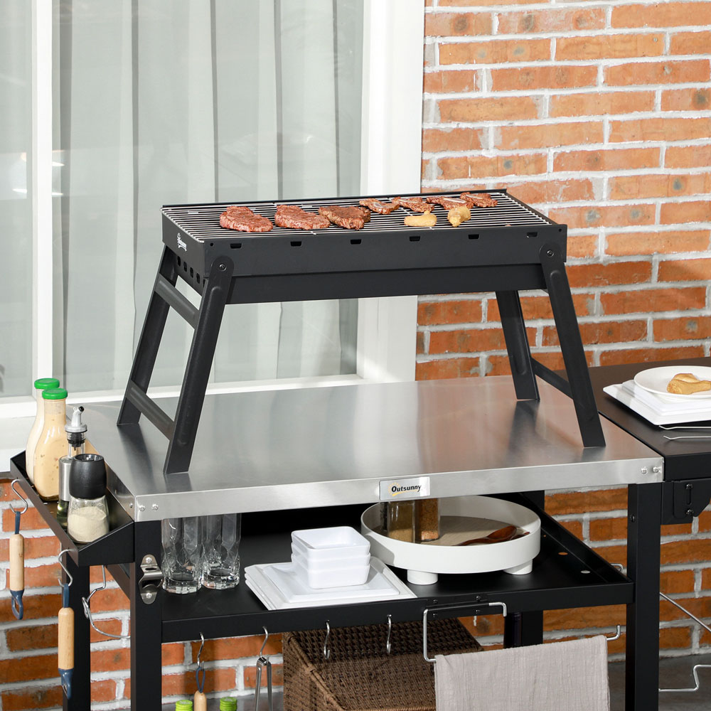 Outsunny Black Portable Charcoal Grill with Pull Out Charcoal Basin Image 2