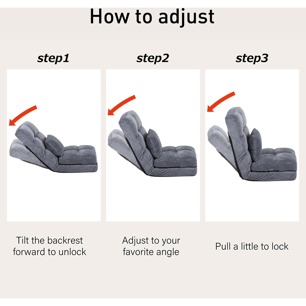 Furniture One Grey Foldable Floor Chair with Pillow Image 5