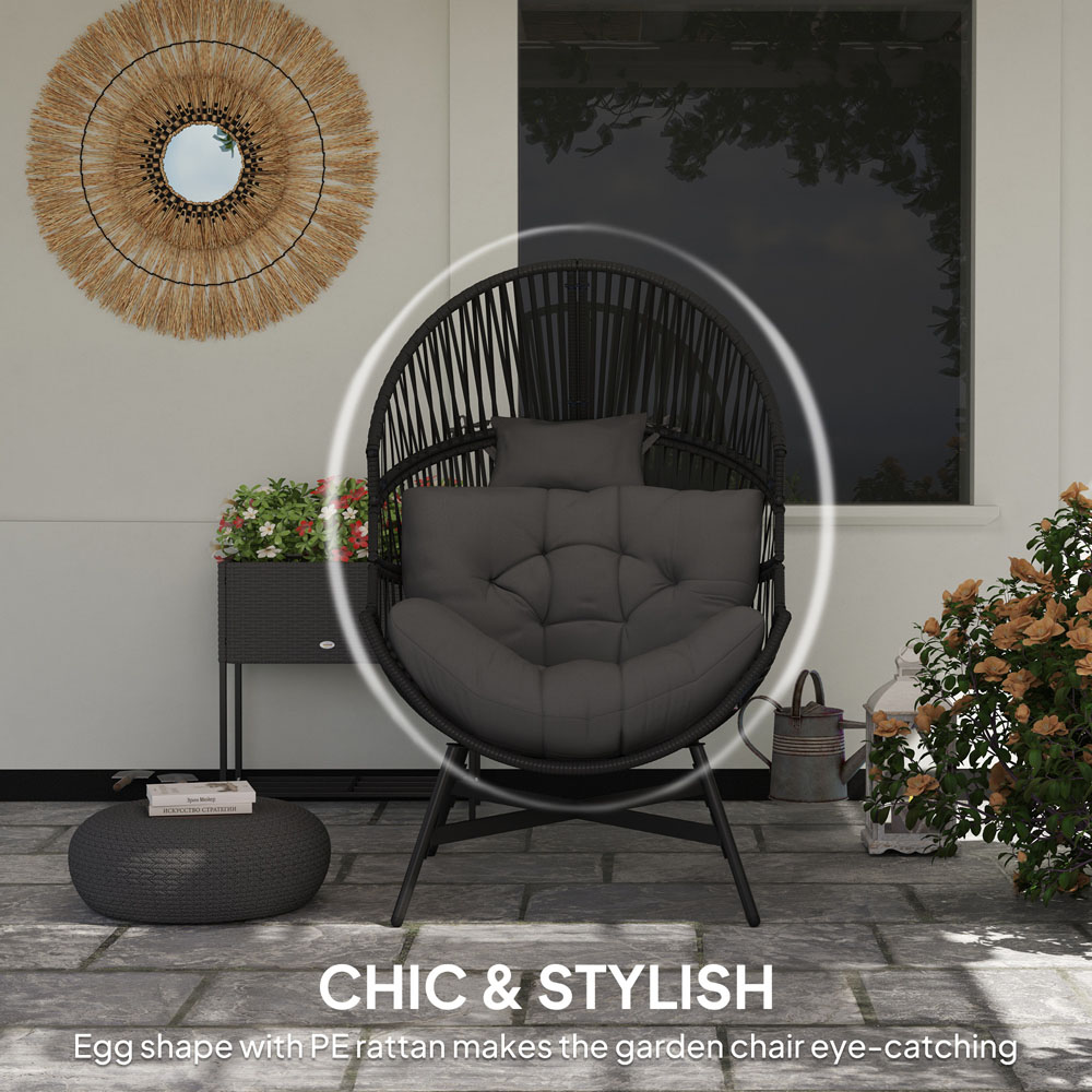 Outsunny Charcoal Grey Rattan Garden Egg Chair Image 8