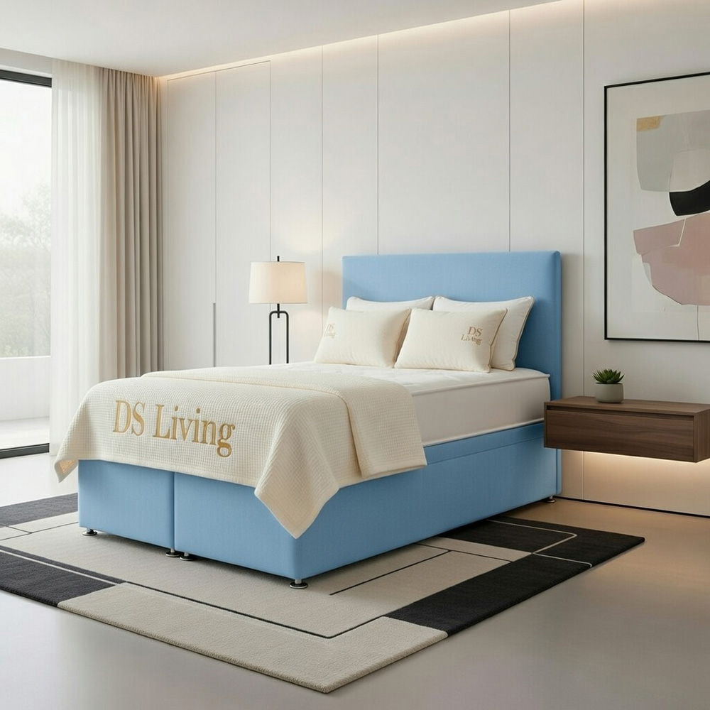 DS Living Prima Single Sky Blue Plush Divan Bed Image 3