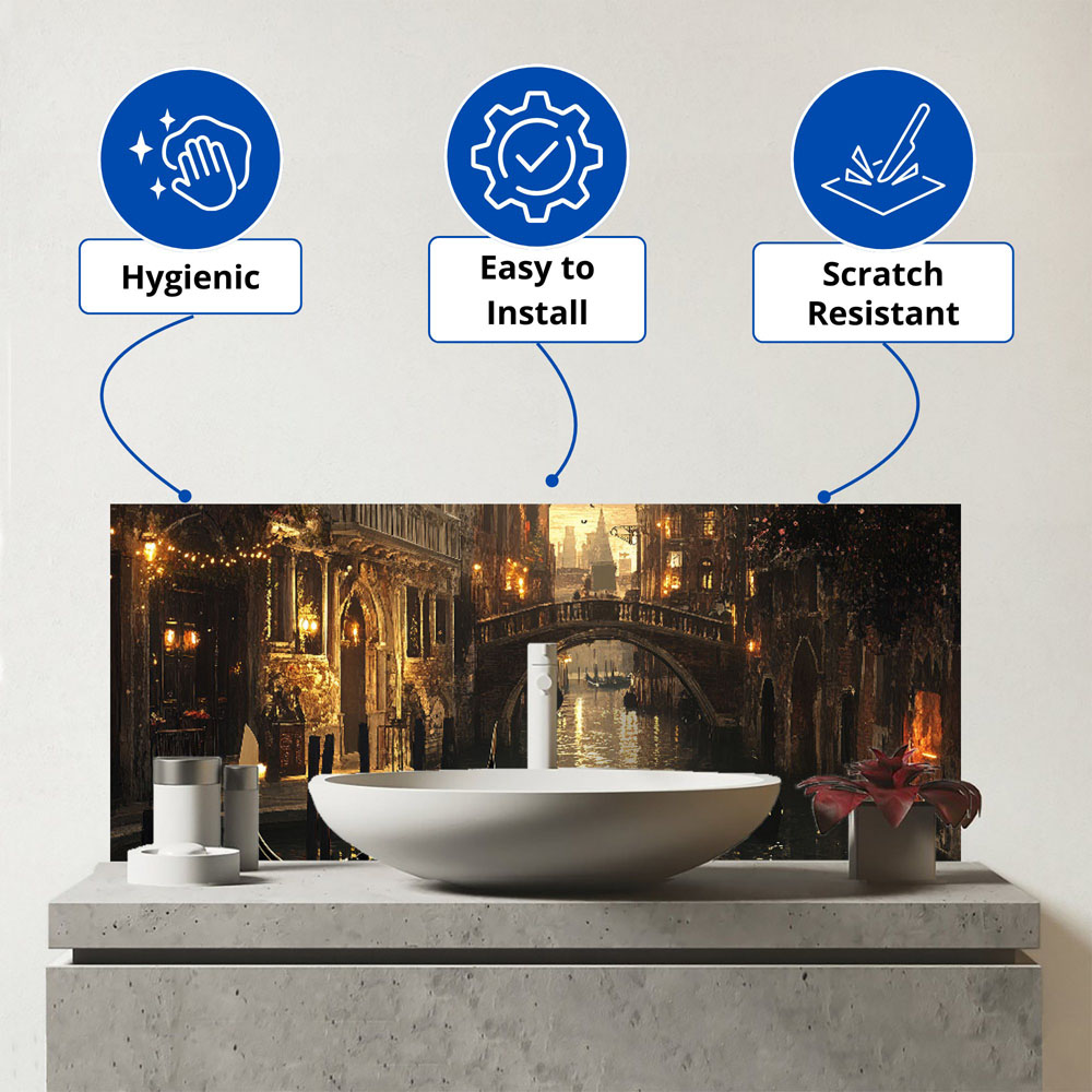 Warren Reed Designer Romantic Venice Scenes Glass Bathroom Splashback 25 x 60cm Image 3