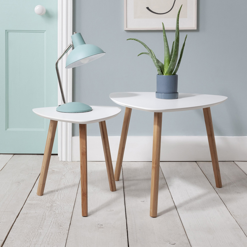 Noa and Nani Malme White and Natural Pine Nest of Tables Set of 2 Image 8