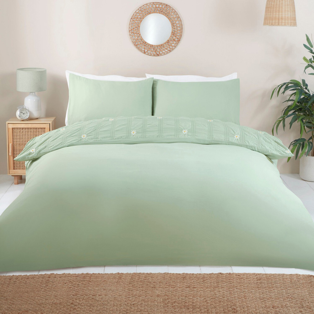 Darcey Embroidered Duvet Set Sage Green Superking Image 6
