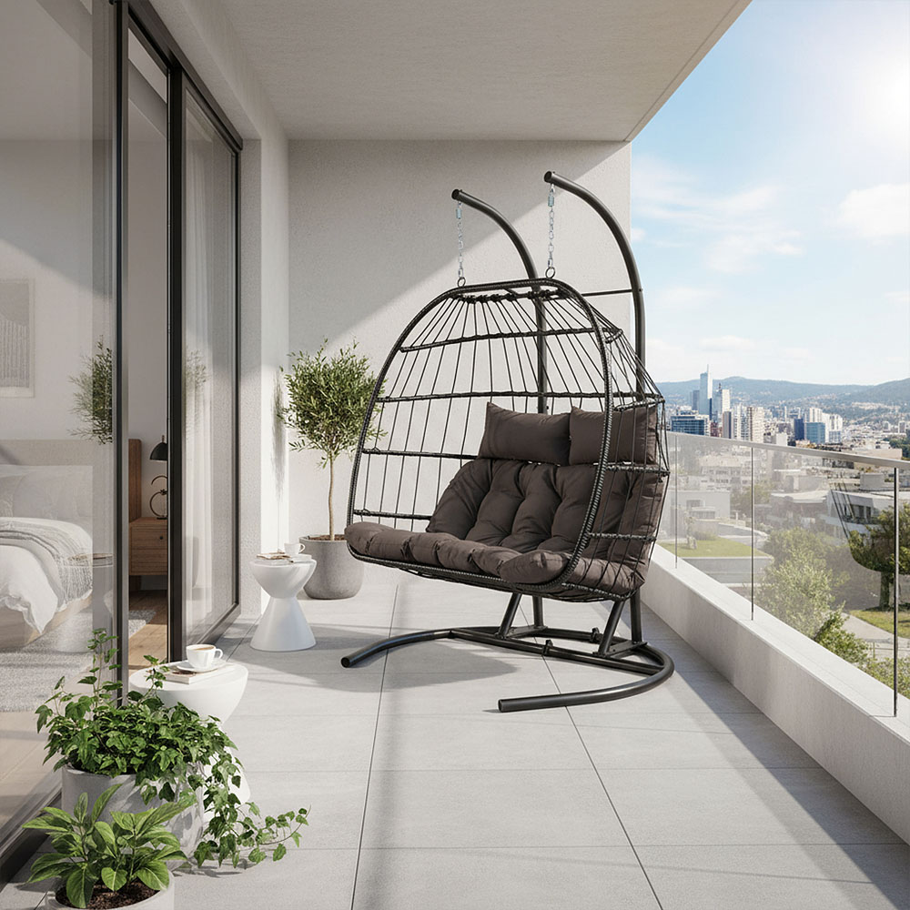 Living and Home 2 Seater Swing Egg Chair with Metal U-Shape Stand and Cushion Image 7