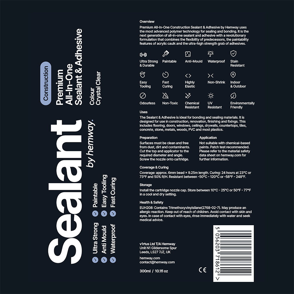 Hemway Premium All-in-One Crystal Clear Sealant and Adhesive 300ml 9 Pack Image 8
