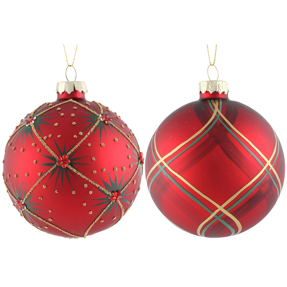 Matte Patterned Bauble Red Image 1
