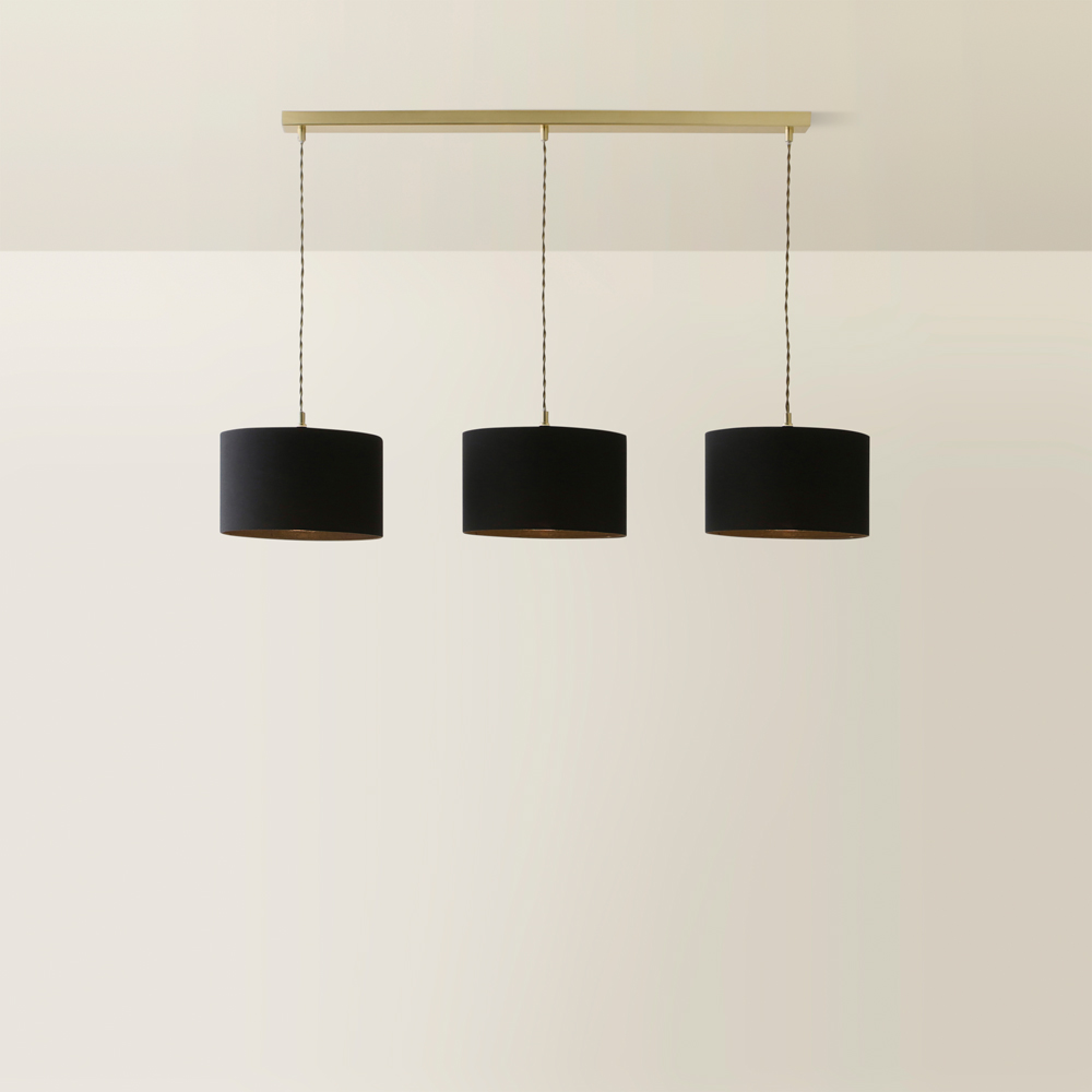 ValueLights Reni Black Drum Shade 3 Drop Bar Gold Diner LED Ceiling Pendant Light Image 5