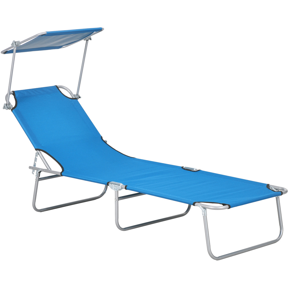 Outsunny Bright Blue Adjustable Folding Sun Lounger with Canopy Image 2