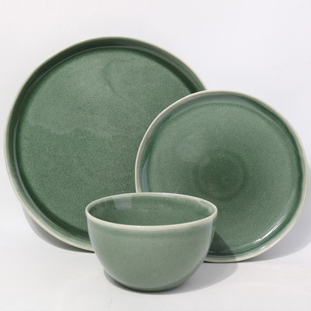 Waterside Reactive Glaze Green Lipped 12 Piece Dinner Set Image 2