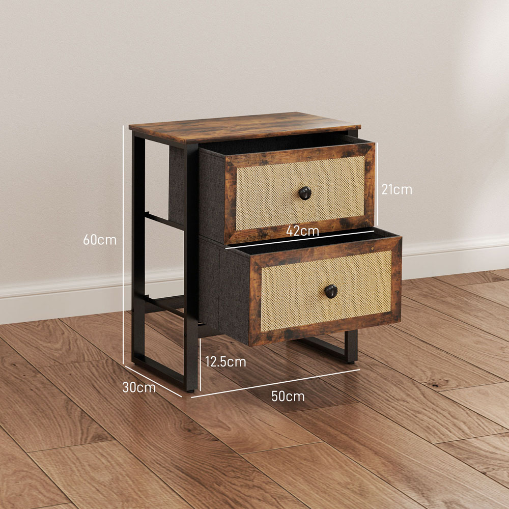 Portland 2 Drawer Rustic Brown Rattan Bedside Table Image 9
