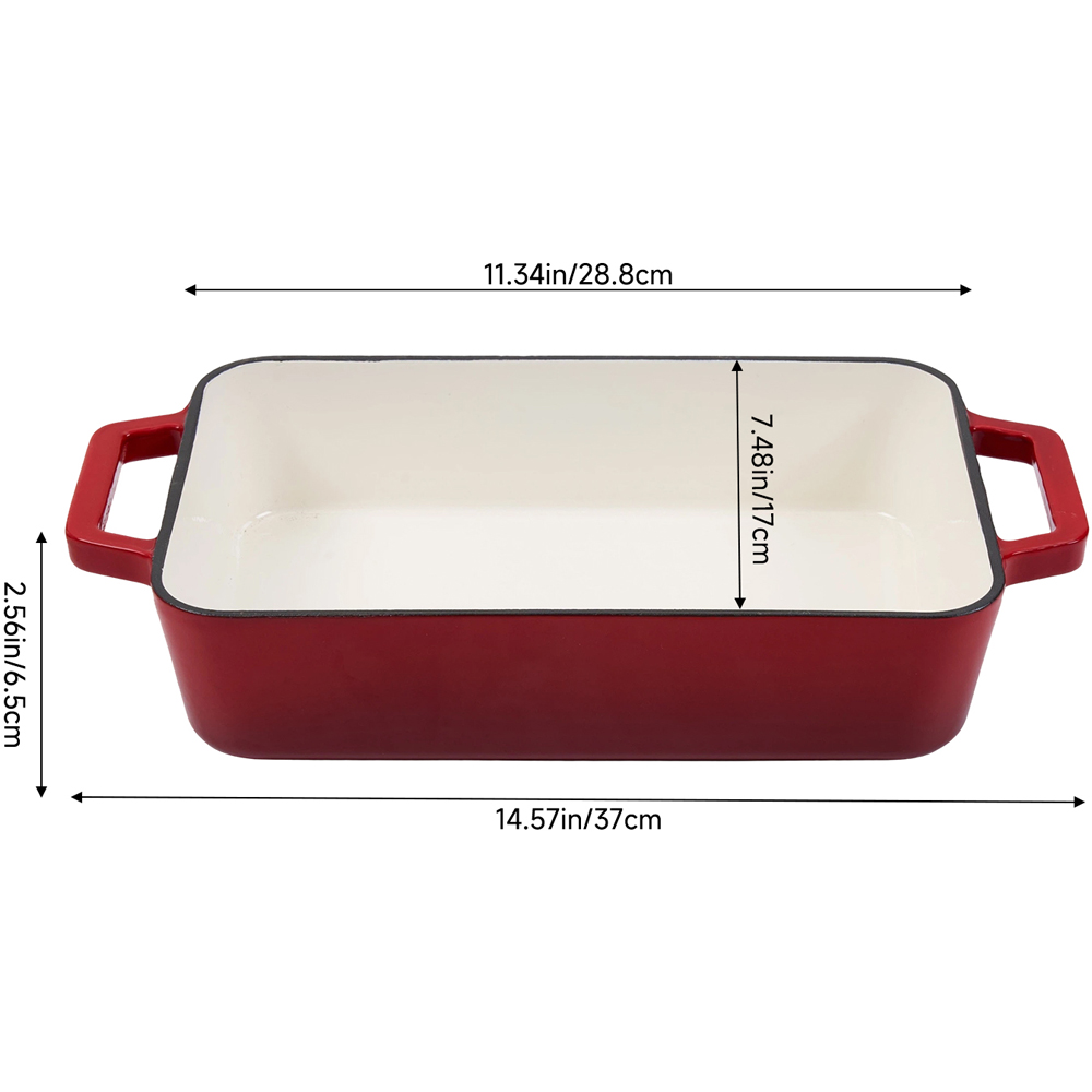 Living and Home 3.2L Red Enamelled Cast Iron Rectangular Baking Dish Image 8