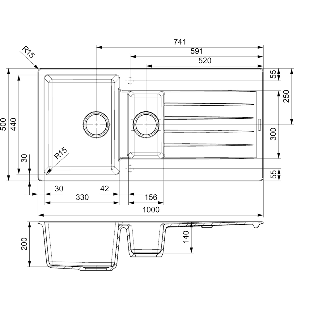 Reginox Harlem 15 GS Grey Silvery 1.5 Granite Sink 500 x 1000mm Image 3